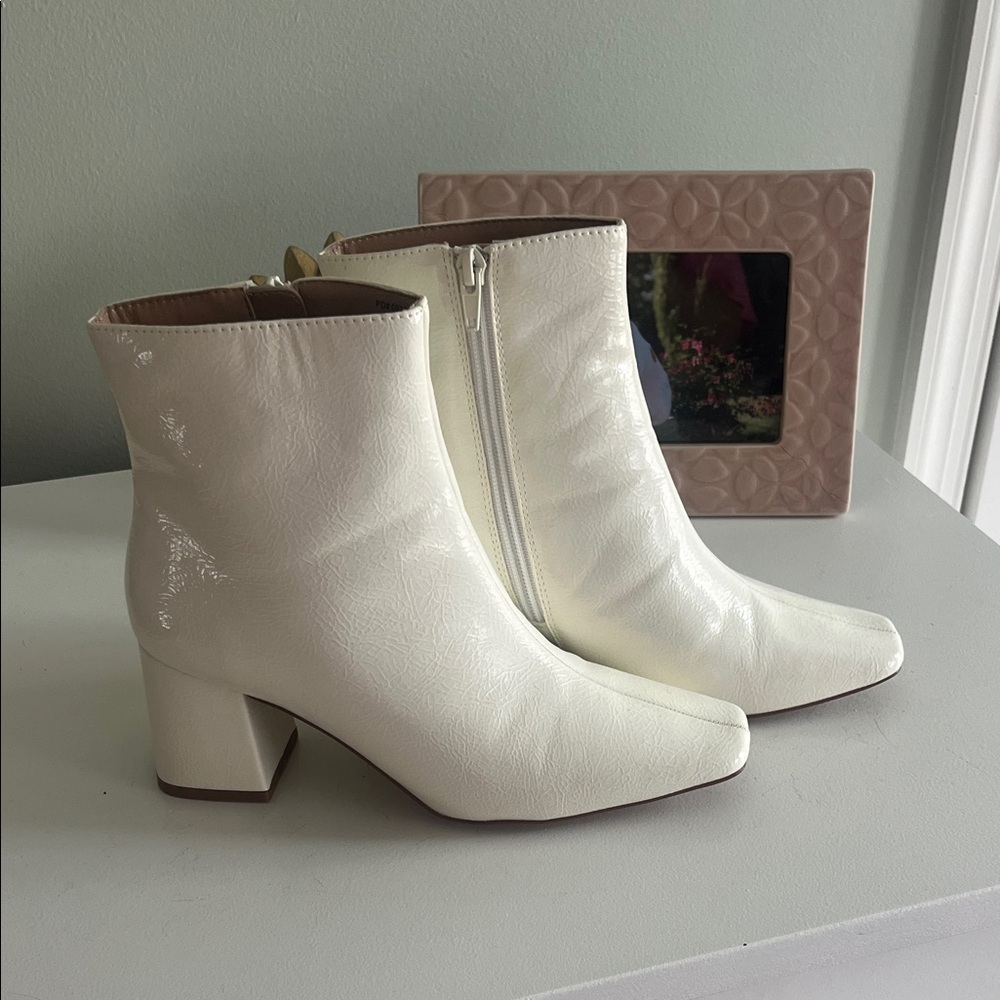 Journee Collection Glossy Cream Heeled Boots